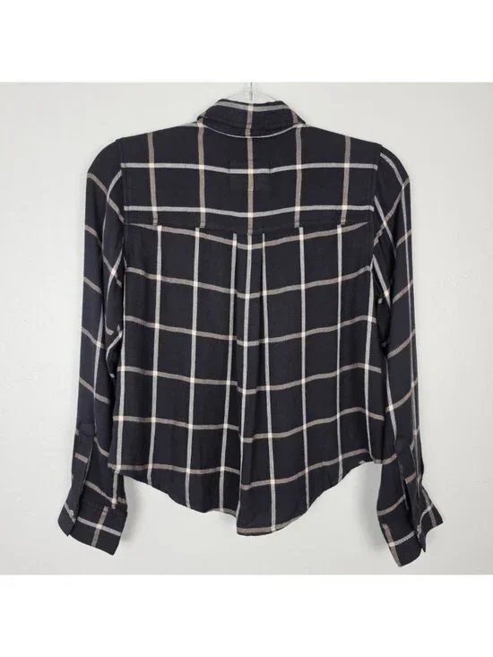 Rails Malin Button Up Shirt Snap Onyx Sand Birch Plaid Black Beige Size XS - Picture 4 of 15